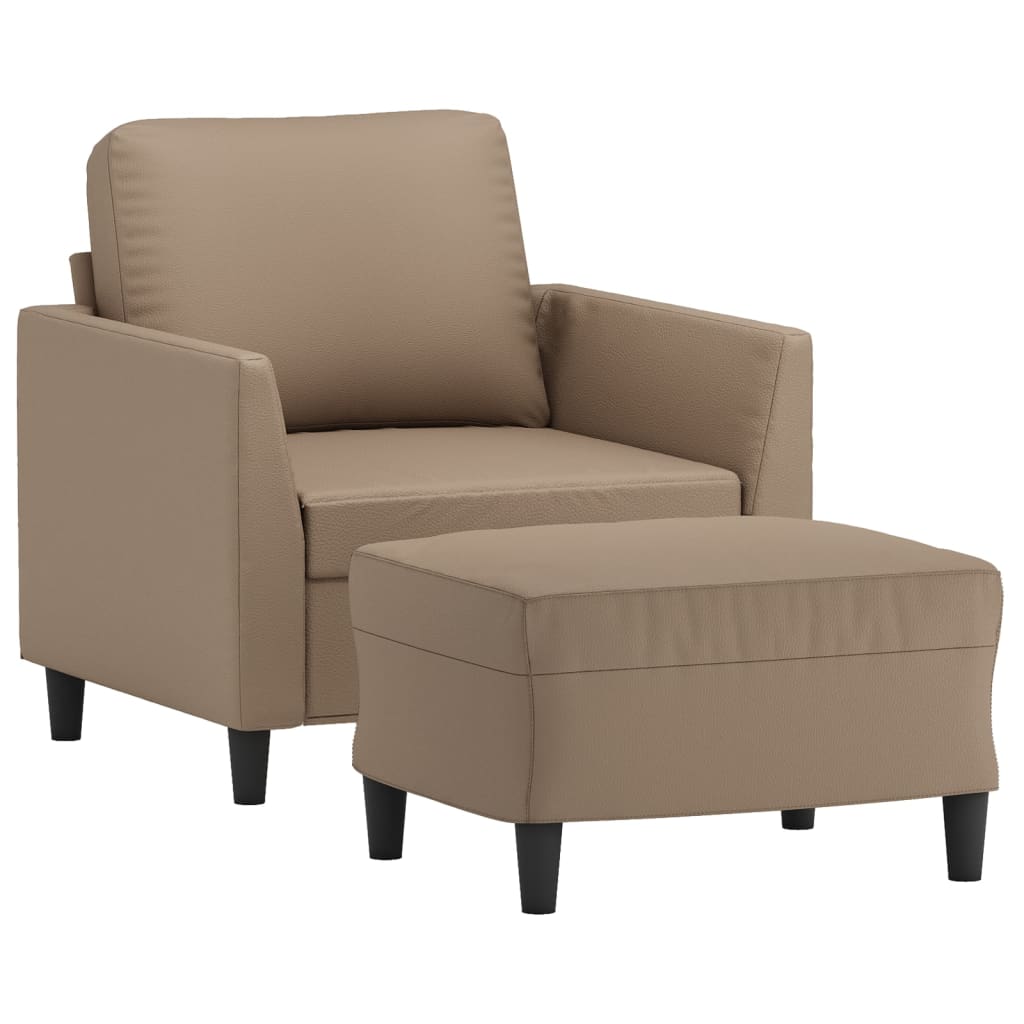 Fotoliu canapea cu taburet, cappuccino, 60 cm, piele ecologică