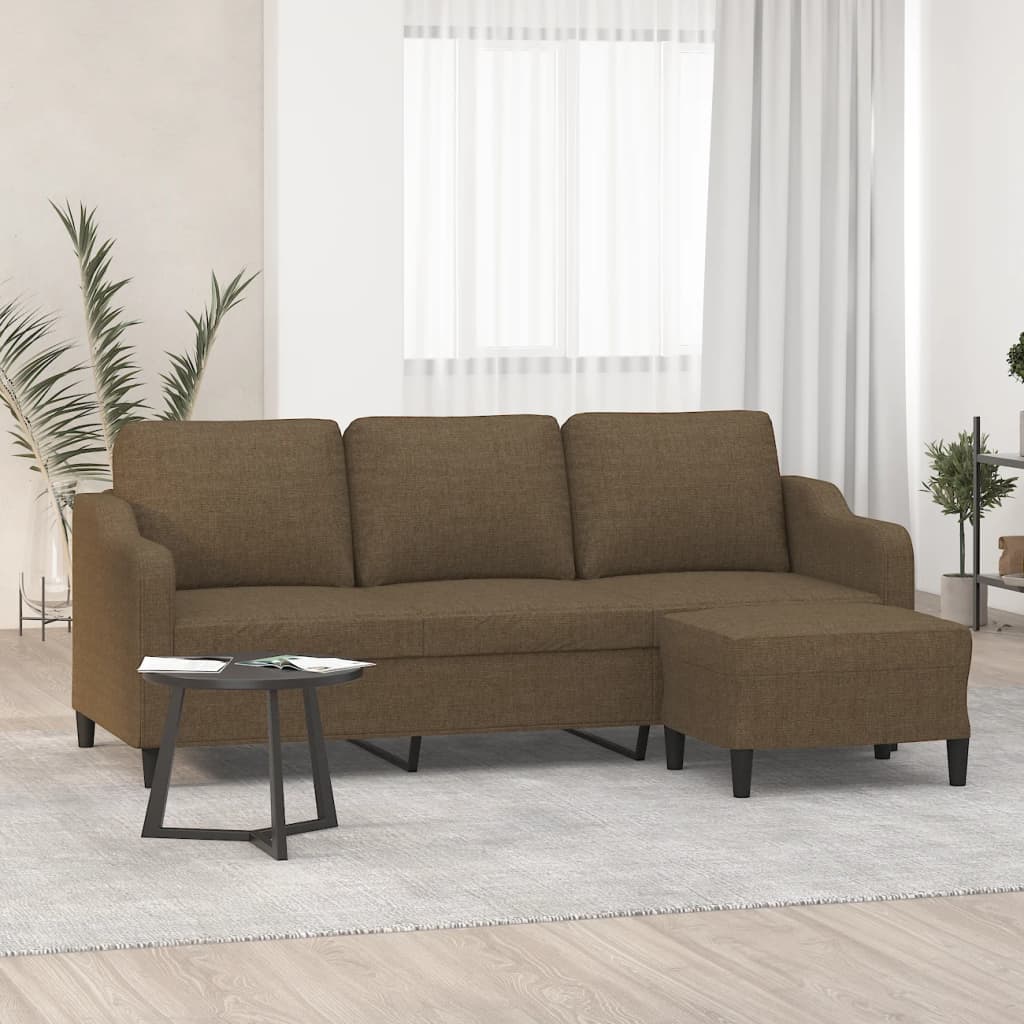 vida XL 3-Sitzer-Sofa mit Hocker Braun 180 cm Stoff