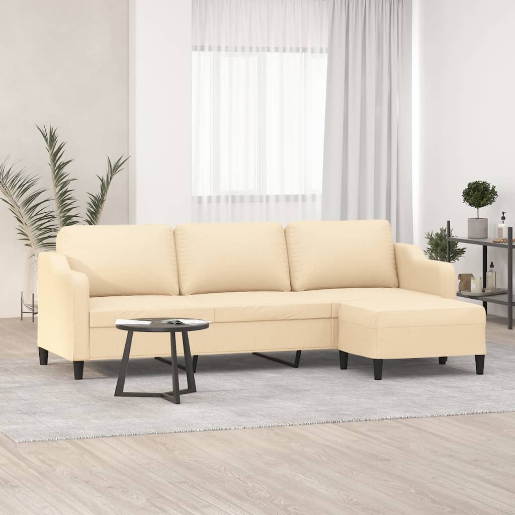 vidaXL Canapea cu 3 locuri și taburet, crem, 210 cm, textil (si imagine noua