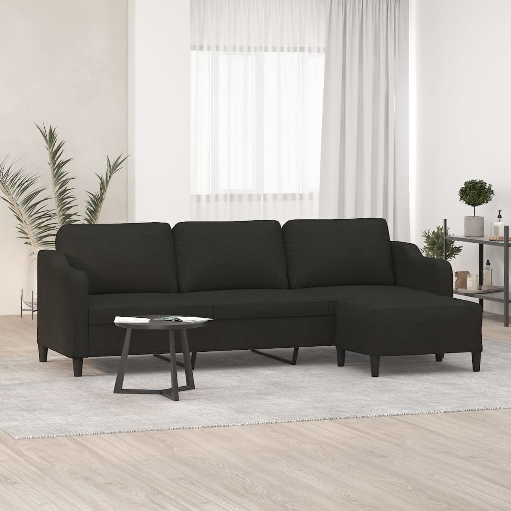 vidaXL Canapé à 3 places avec repose-pieds Noir 210 cm Tissu