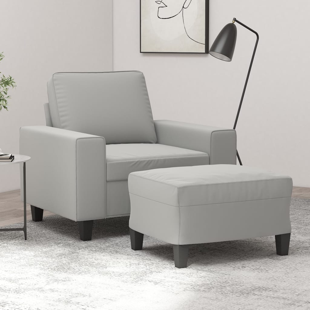 Fauteuil avec repose-pied Gris clair 60 cm Tissu microfibre