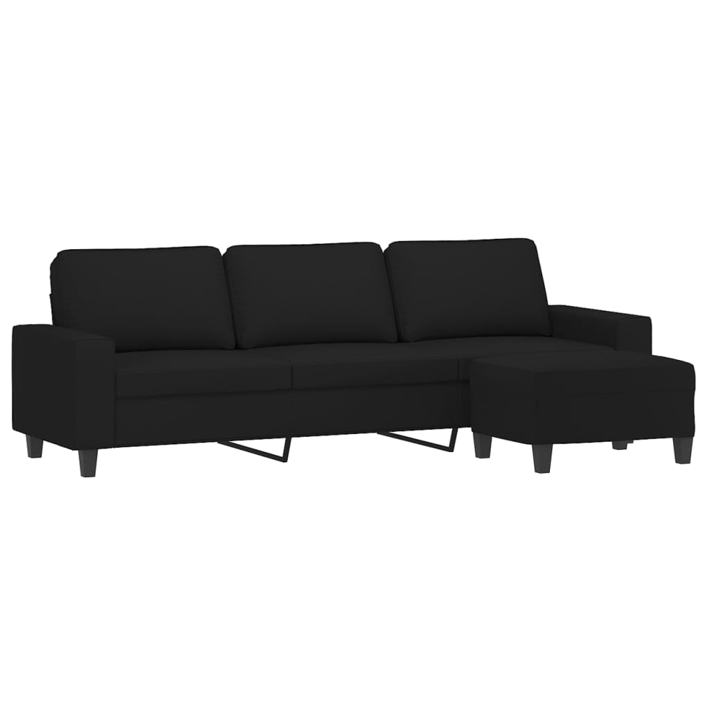 trīsvietīgs dīvāns ar kājsoliņu, 210 cm, melns audums | Stepinfit.lv