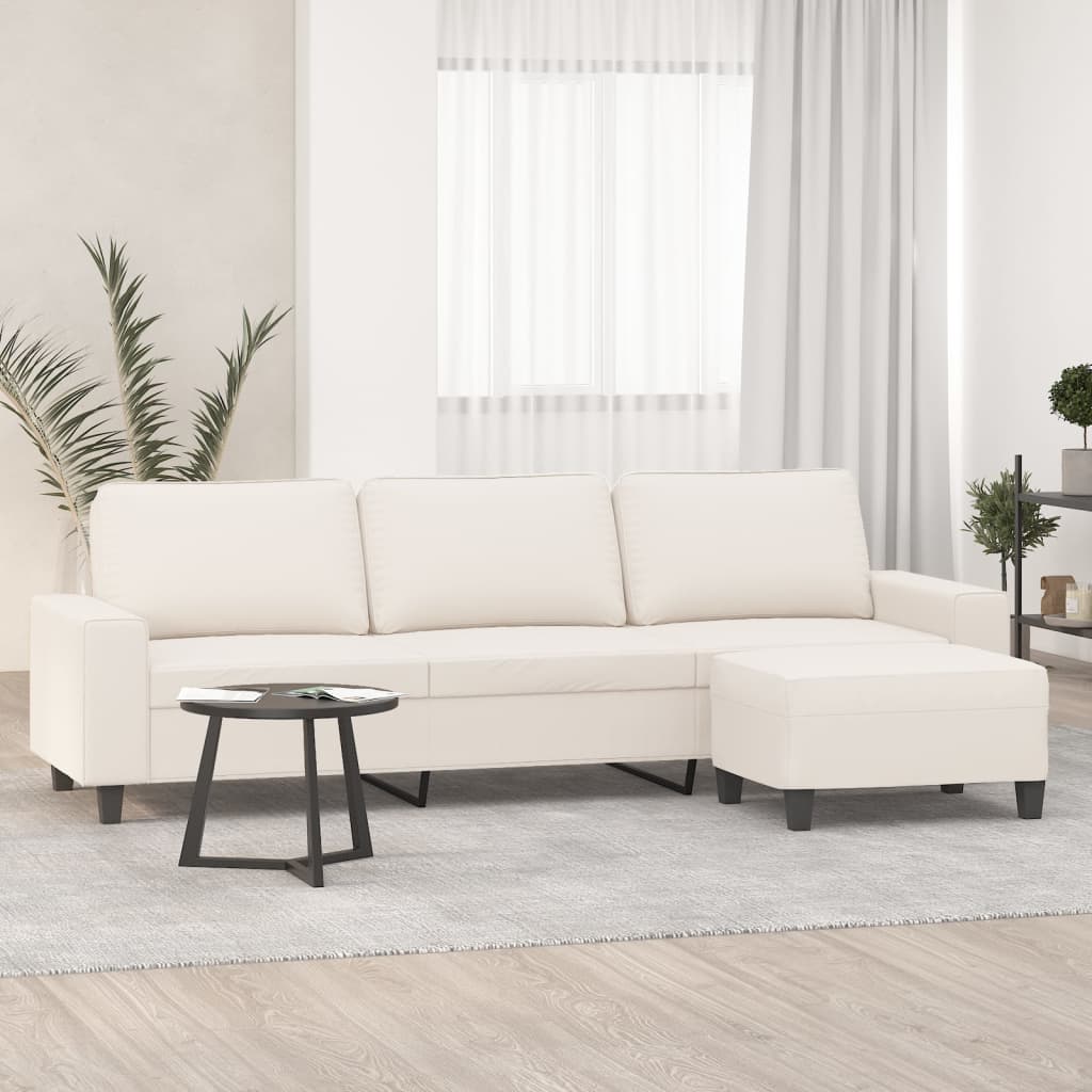 vidaXL 3-Sitzer-Sofa mit Hocker Beige 210 cm Mikrofasergewebe