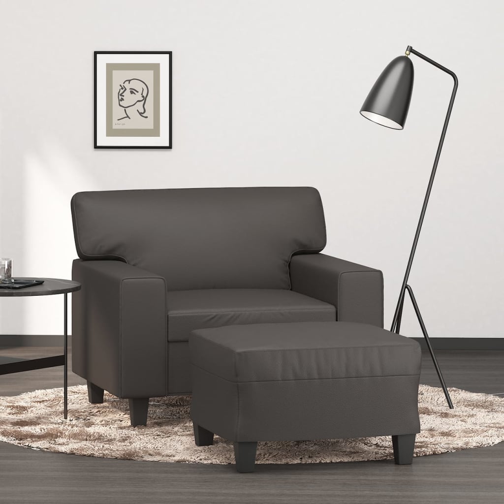 vidaXL Poltrona com apoio de pés couro artificial 60 cm cinzento