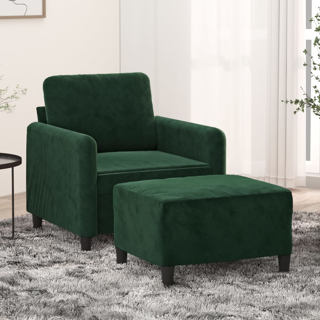 vidaXL Fotel z podnóżkiem, ciemnozielony, 60 cm, obity aksamitem