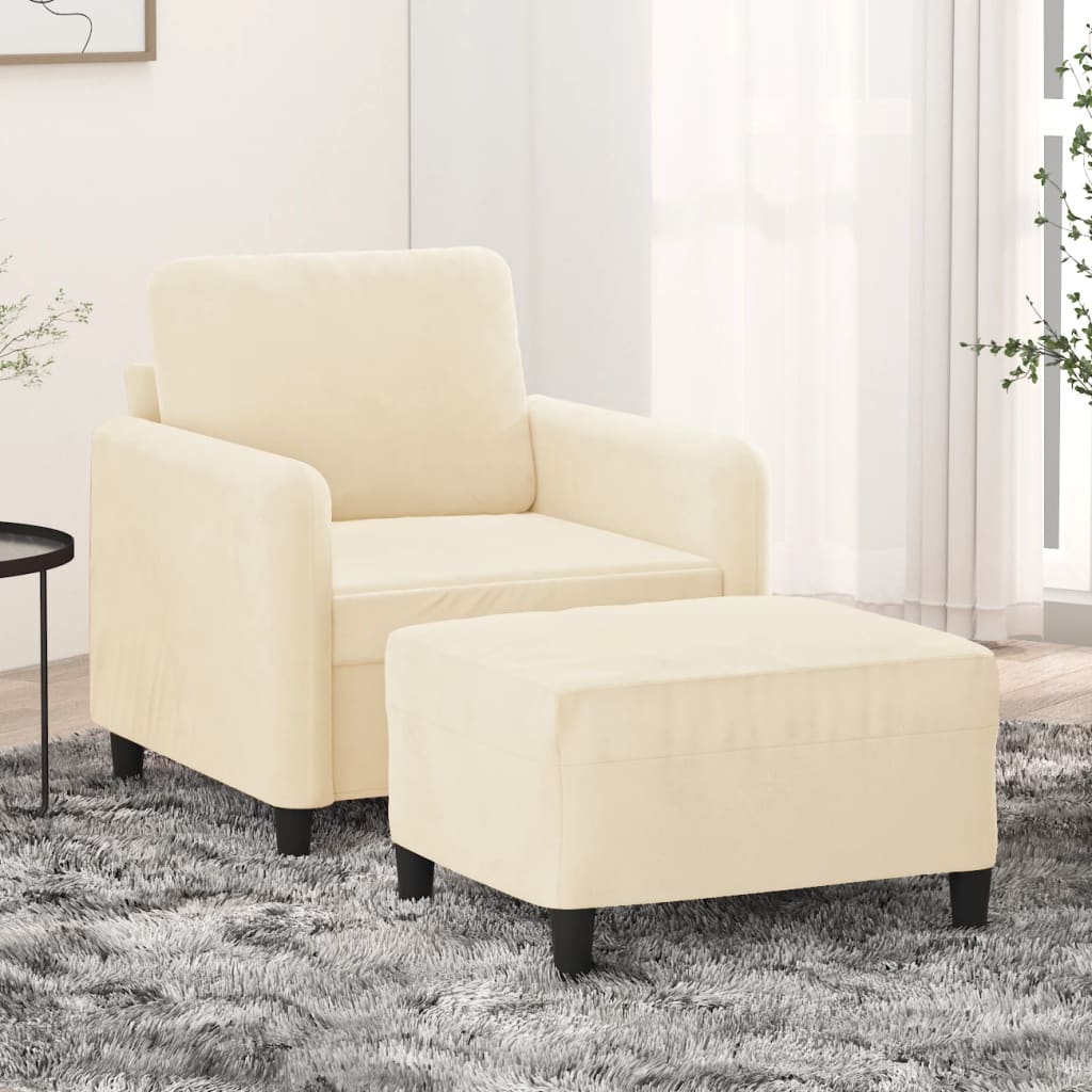 vidaXL sofastol med fodskammel 60 cm velour cremefarvet