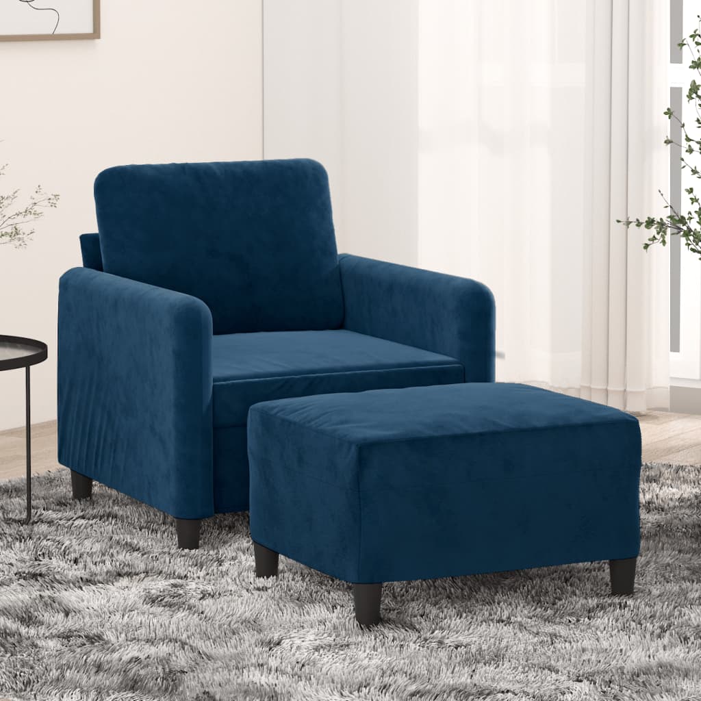 vidaXL sofastol med fodskammel 60 cm velour blå