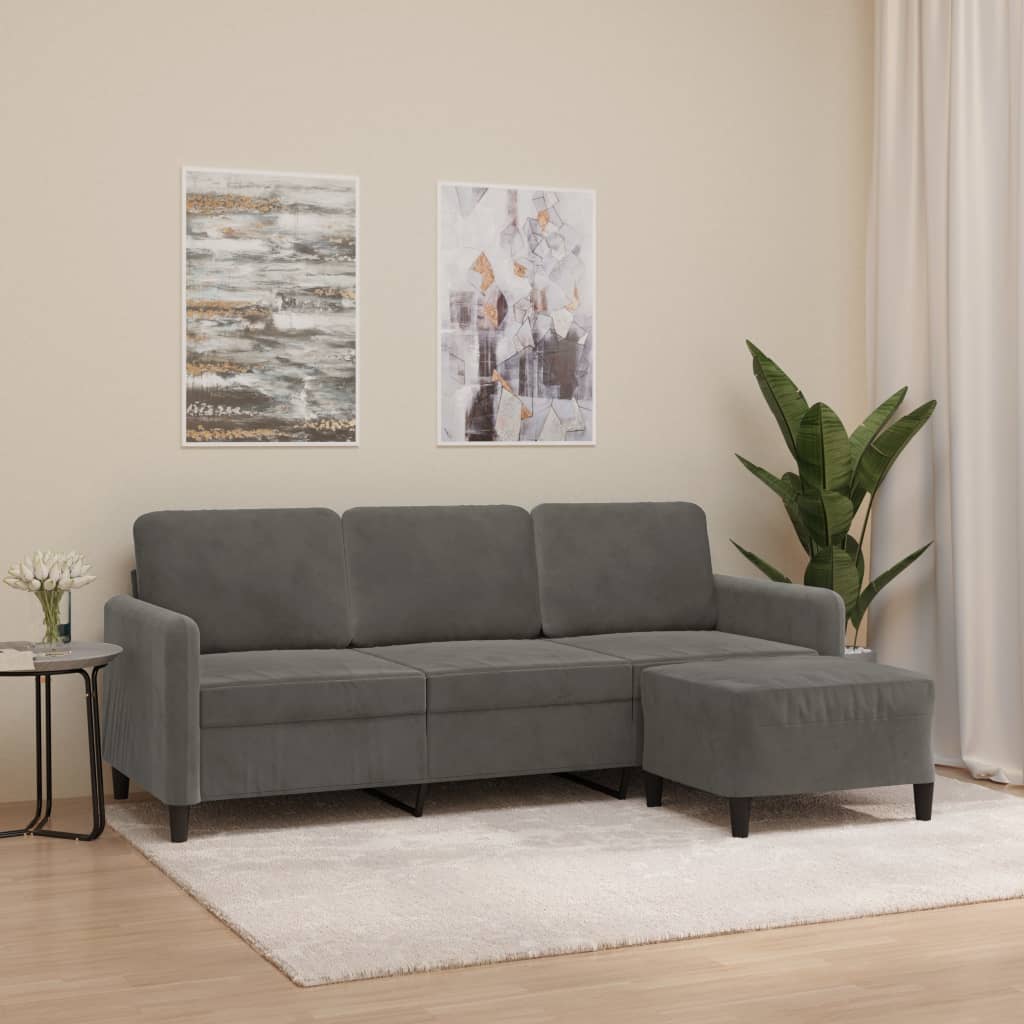 vidaXL Sofá de 3 lugares com apoio de pés 180 cm veludo cinza-escuro