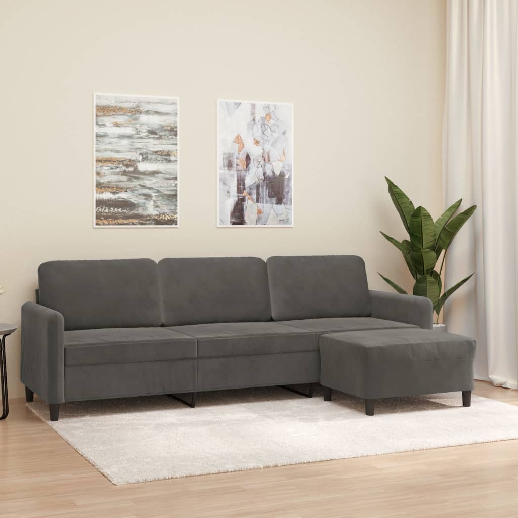 3-Sitzer-Sofa mit Hocker Dunkelgrau 210 cm Samt | Stepinfit.de