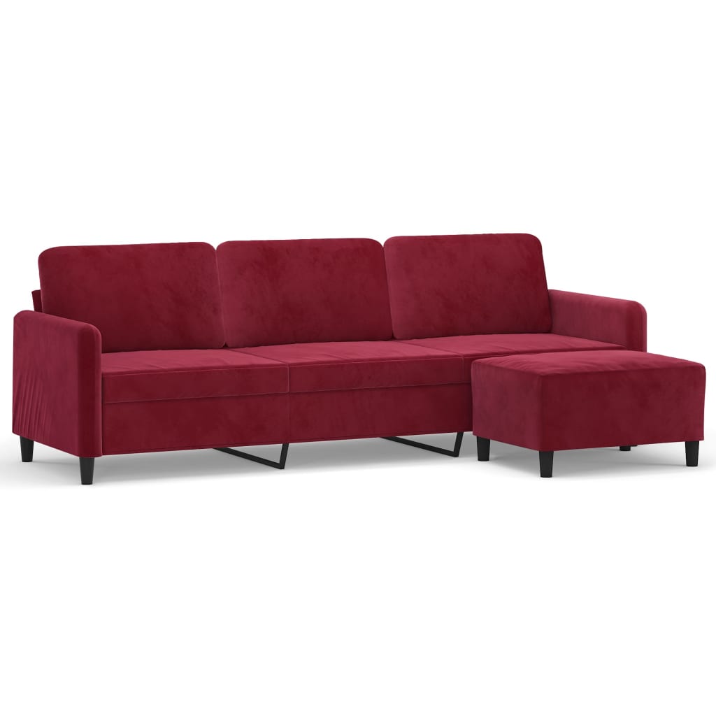 3-Sitzer-Sofa mit Hocker Weinrot 210 cm Samt | Stepinfit.de