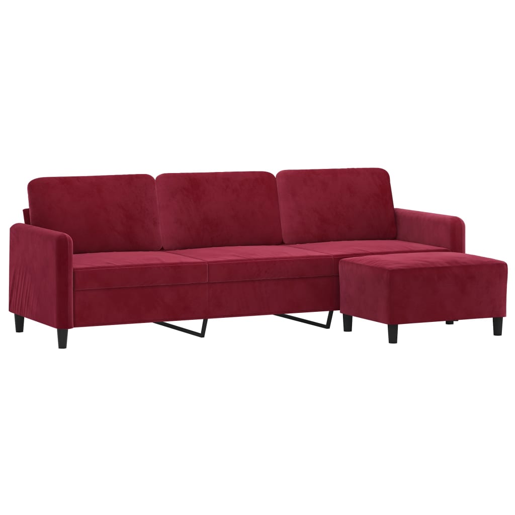 3-Sitzer-Sofa mit Hocker Weinrot 210 cm Samt | Stepinfit.de