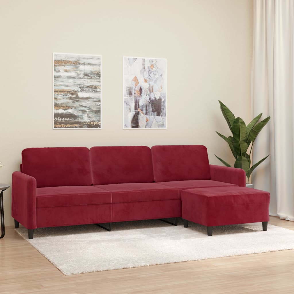3-Sitzer-Sofa mit Hocker Weinrot 210 cm Samt | Stepinfit.de