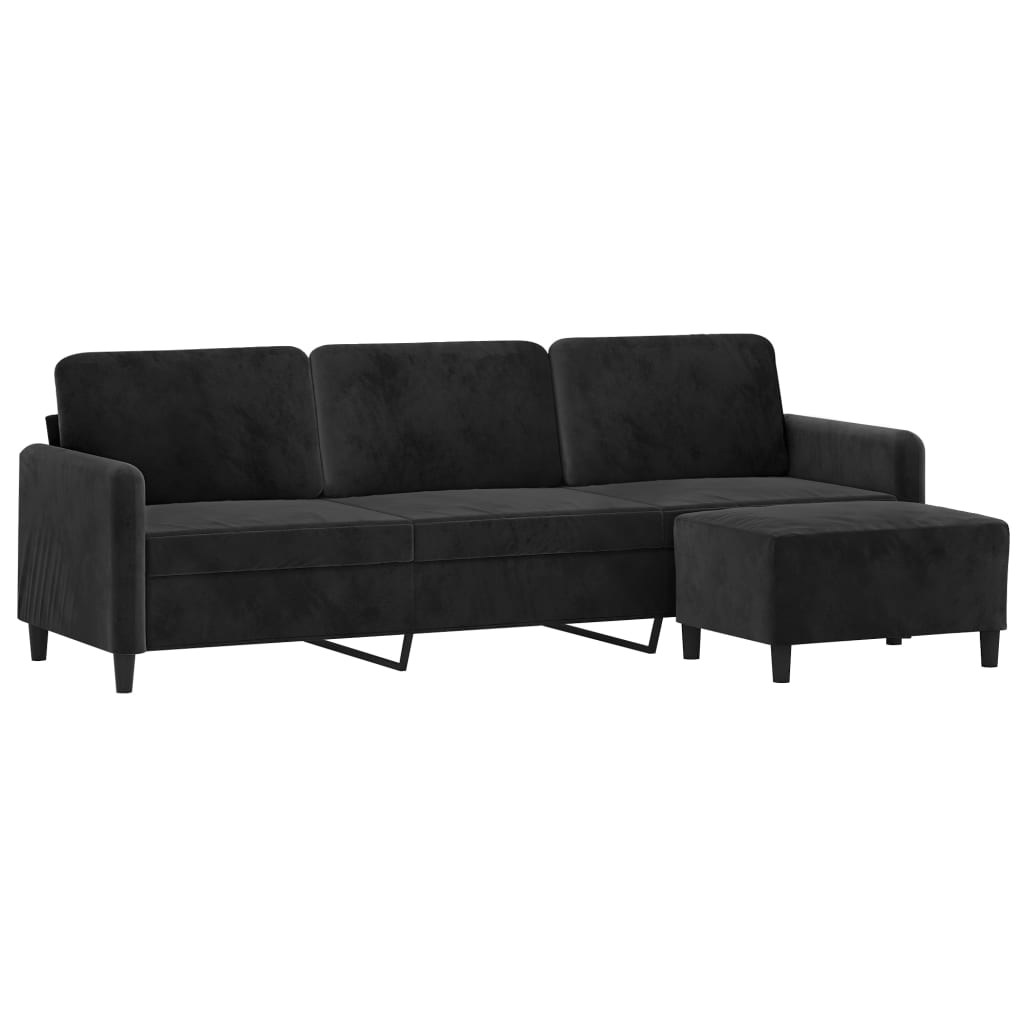 3-Sitzer-Sofa mit Hocker Schwarz 210 cm Samt | Stepinfit.de