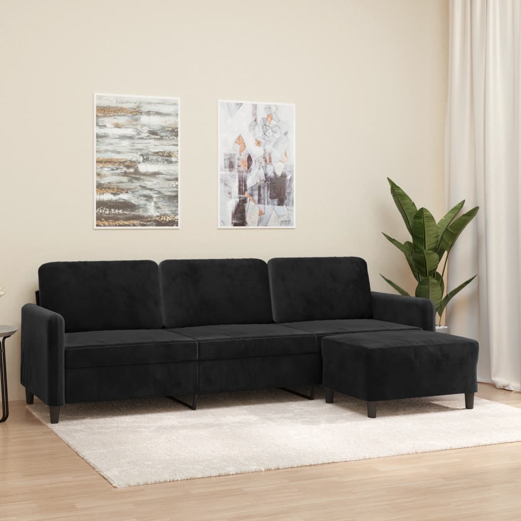 3-Sitzer-Sofa mit Hocker Schwarz 210 cm Samt | Stepinfit.de