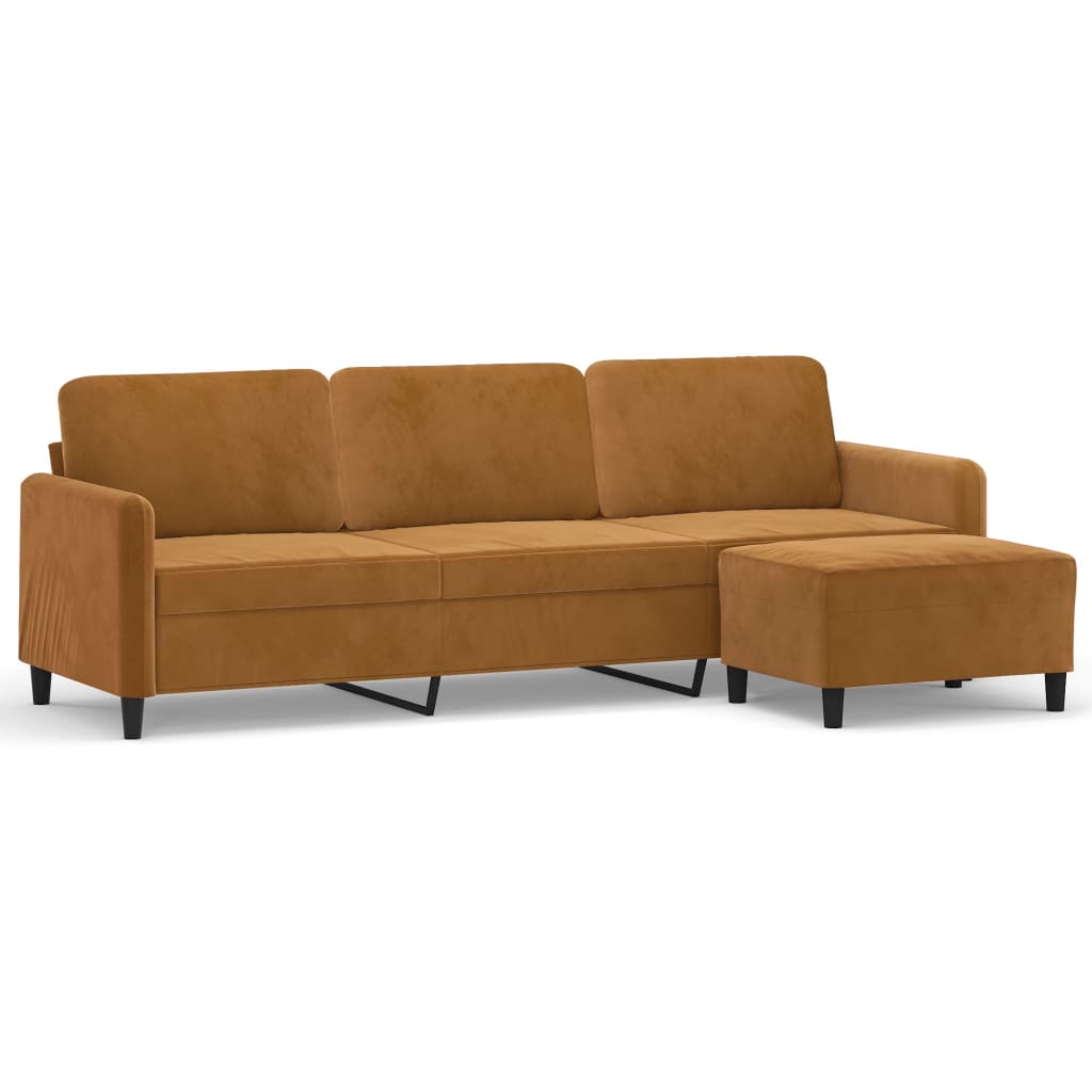 3-Sitzer-Sofa mit Hocker Braun 210 cm Samt | Stepinfit.de