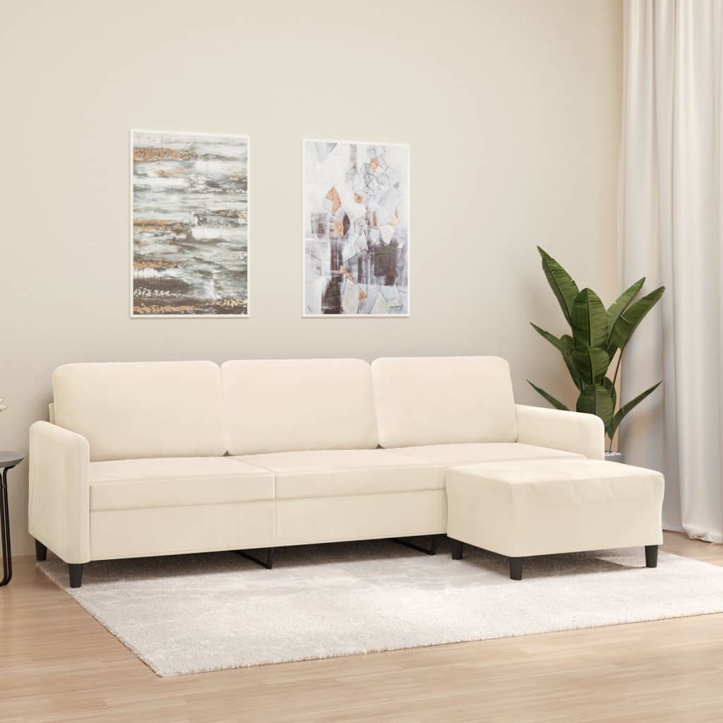 3-Sitzer-Sofa mit Hocker Creme 210 cm Samt | Stepinfit.de