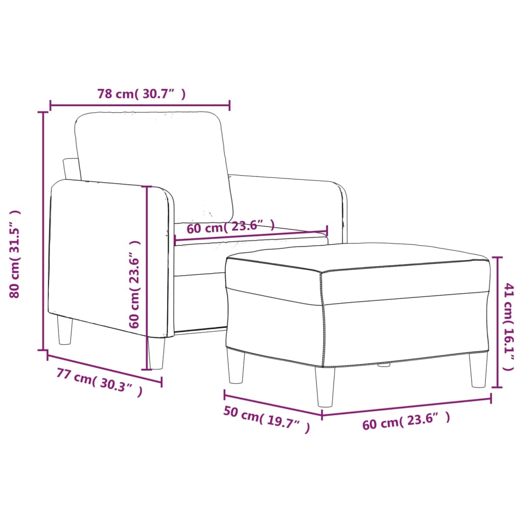 Sessel mit Hocker Weinrot 60 cm Stoff | Stepinfit.de