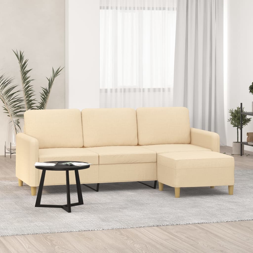 vida XL 3-Sitzer-Sofa mit Hocker Creme 180 cm Stoff