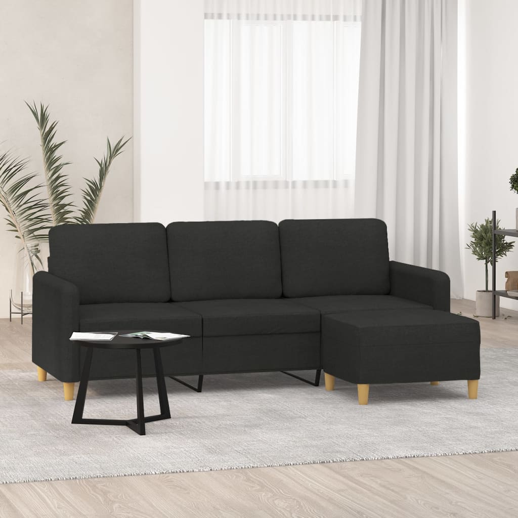 3-Sitzer-Sofa mit Hocker Schwarz 180 cm Stoff kaufen