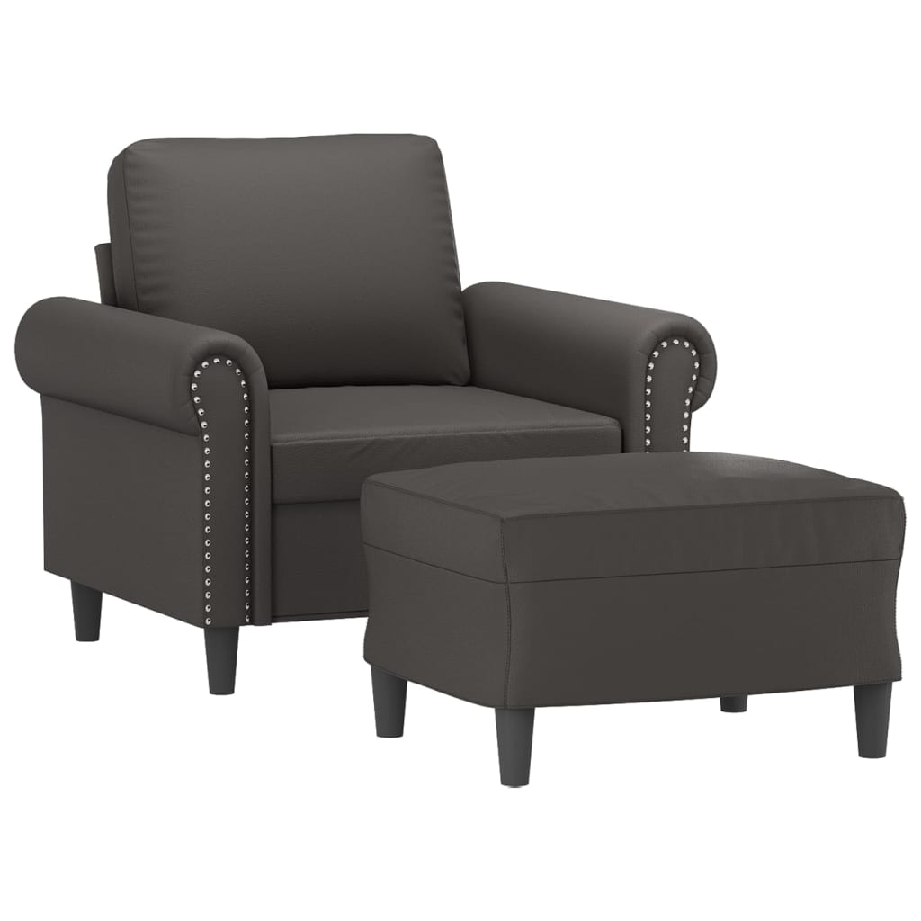 szürke műbőr kanapéfotel lábtartóval 60 cm