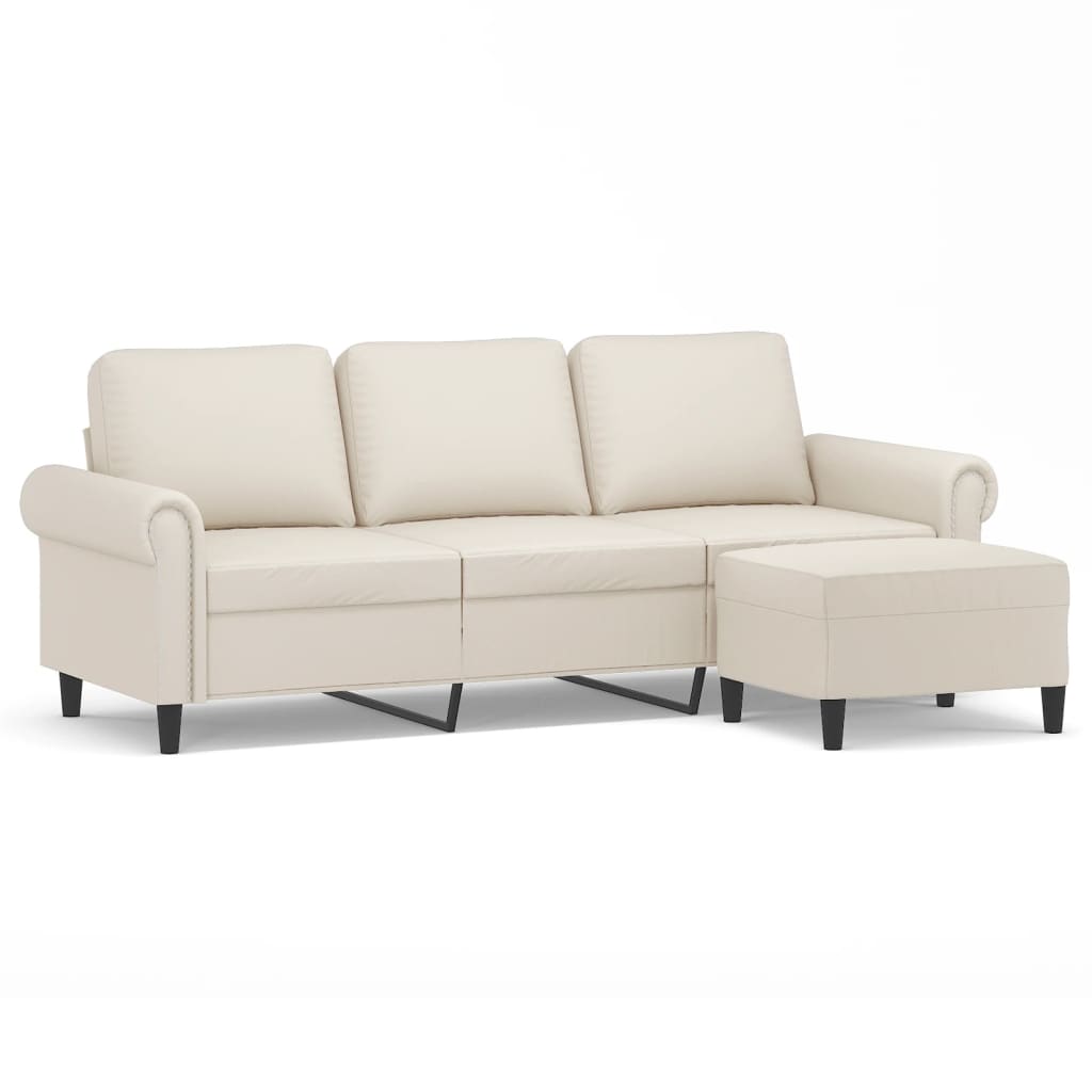 trīsvietīgs dīvāns, kājsoliņš, 180 cm, krēmkrāsas mākslīgā āda | Stepinfit.lv