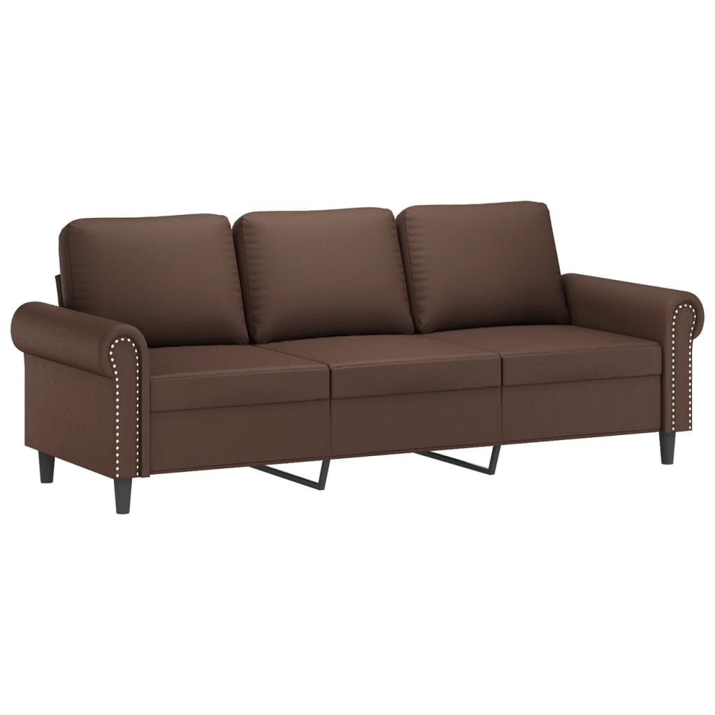 trīsvietīgs dīvāns ar kājsoliņu, 180 cm, brūna mākslīgā āda | Stepinfit.lv