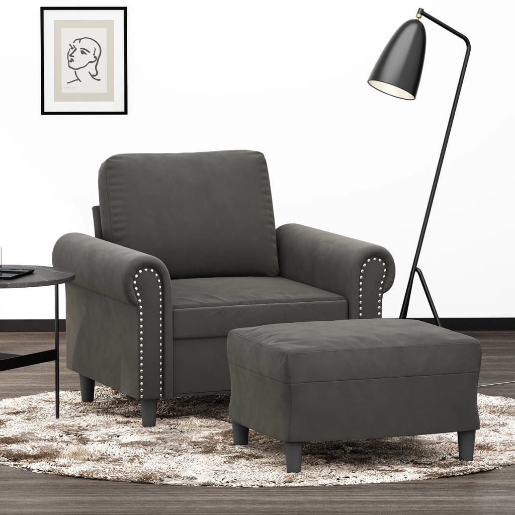 vidaXL sofastol med fodskammel 60 cm velour mørkegrå