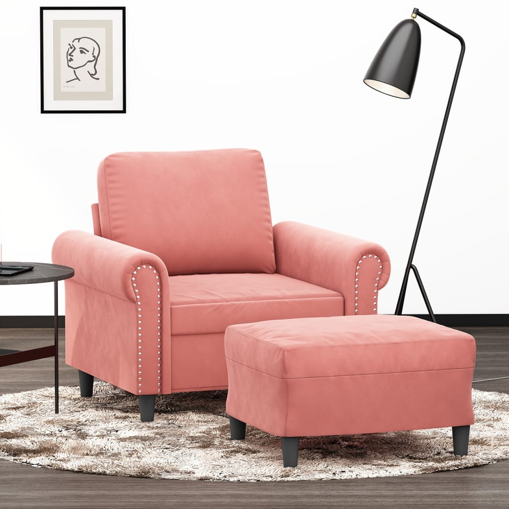 vidaXL sofastol med fodskammel 60 cm velour lyserød