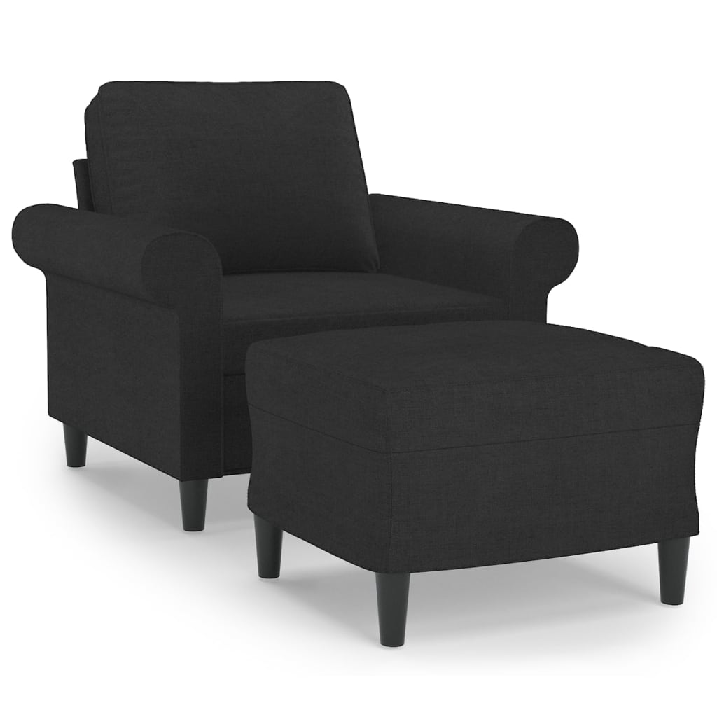 Fotoliu canapea cu taburet, negru, 60 cm, material textil