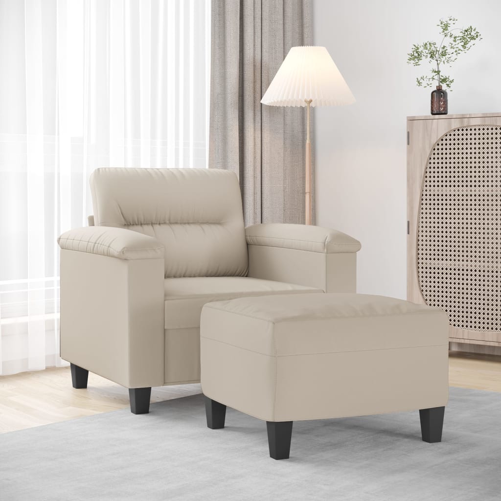 vidaXL sofastol med fodskammel 60 cm mikrofiberstof Cremefarvet