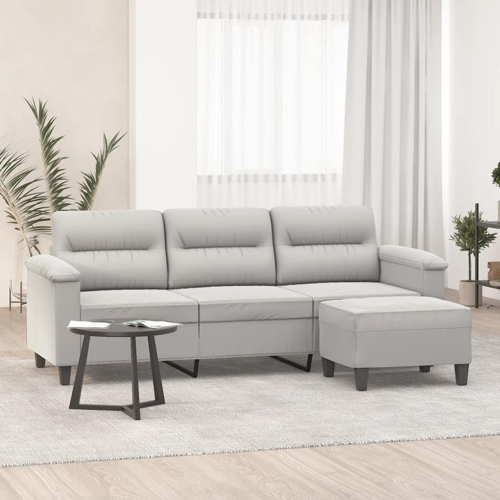 3-Sitzer-Sofa mit Hocker Hellgrau 180 cm Mikrofasergewebe kaufen