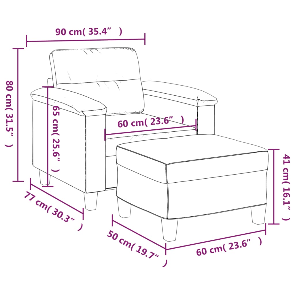 Sessel mit Hocker Schwarz 60 cm Kunstleder | Stepinfit.de