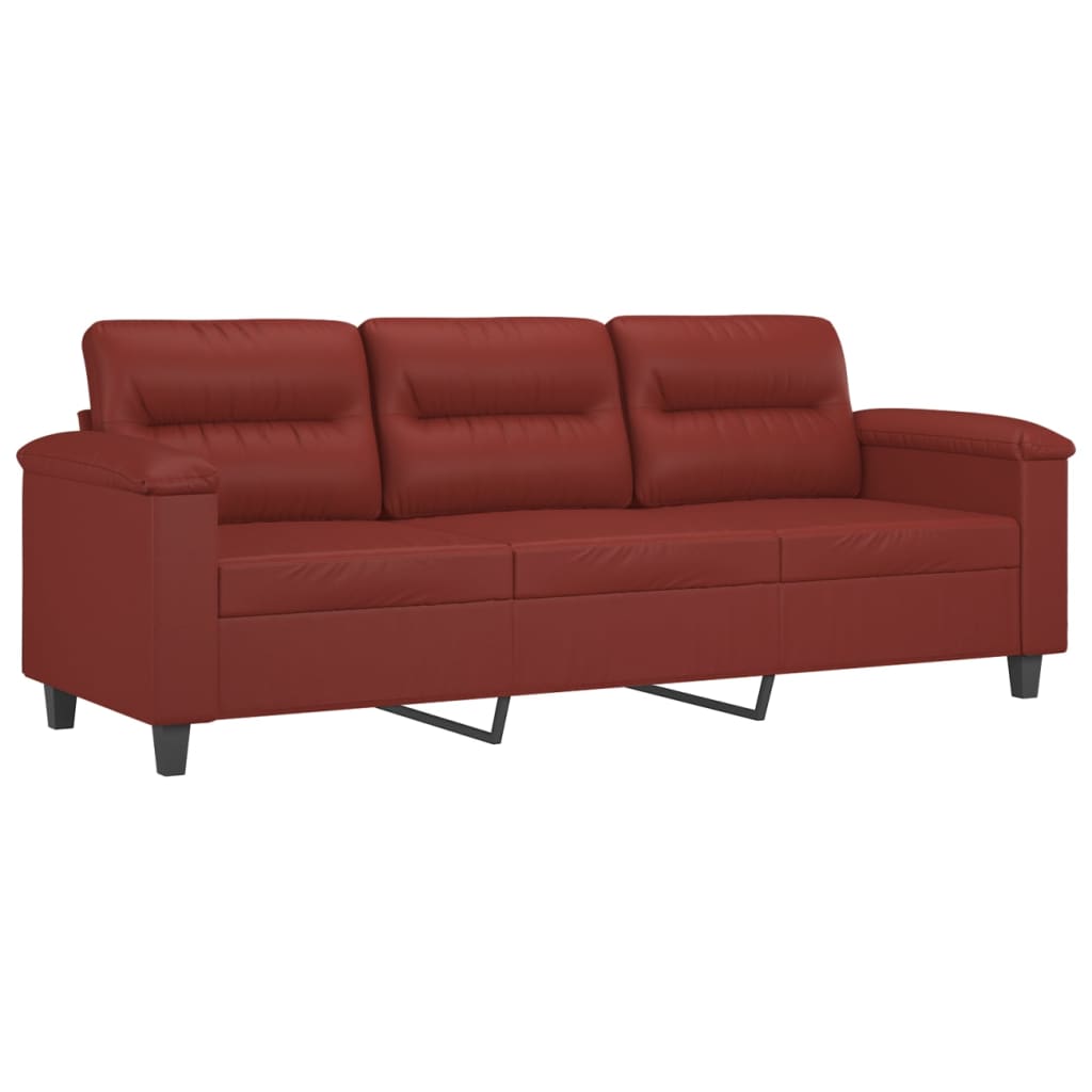 trīsvietīgs dīvāns ar kājsoliņu, 180cm, vīnsarkana mākslīgā āda | Stepinfit.lv