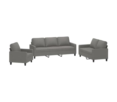 vidaXL 3 Piece Sofa Set with Cushions Dark Grey Fabric