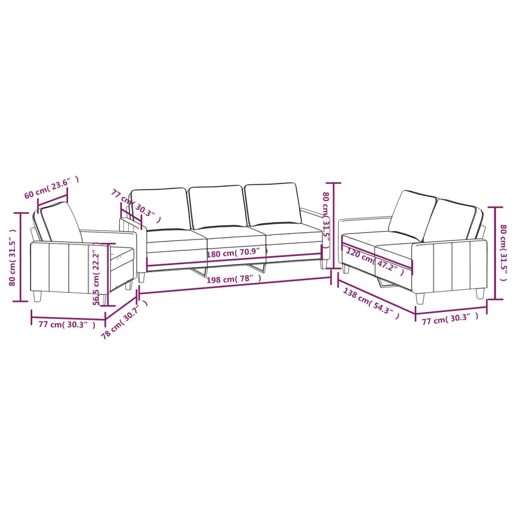 Set de canapele cu perne, 3 piese, galben deschis, textil