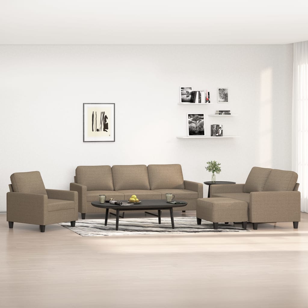 4-tlg. Sofagarnitur mit Kissen Taupe Stoff | Stepinfit.de