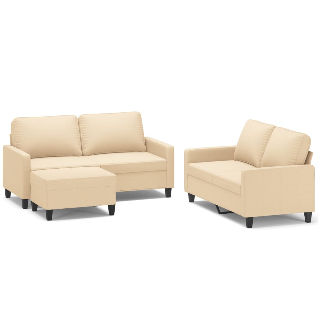 Set de canapele cu perne, 3 piese, crem, textil