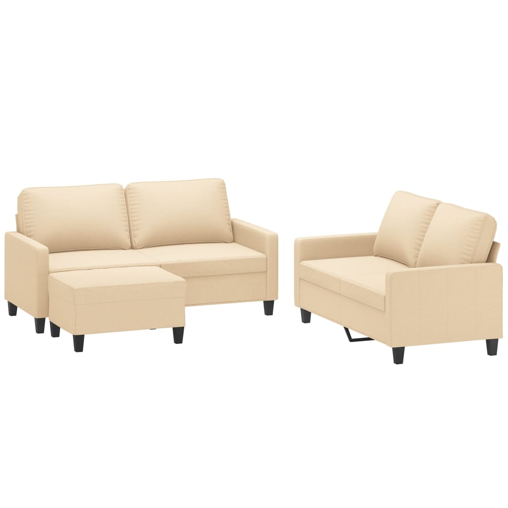 Set de canapele cu perne, 3 piese, crem, textil