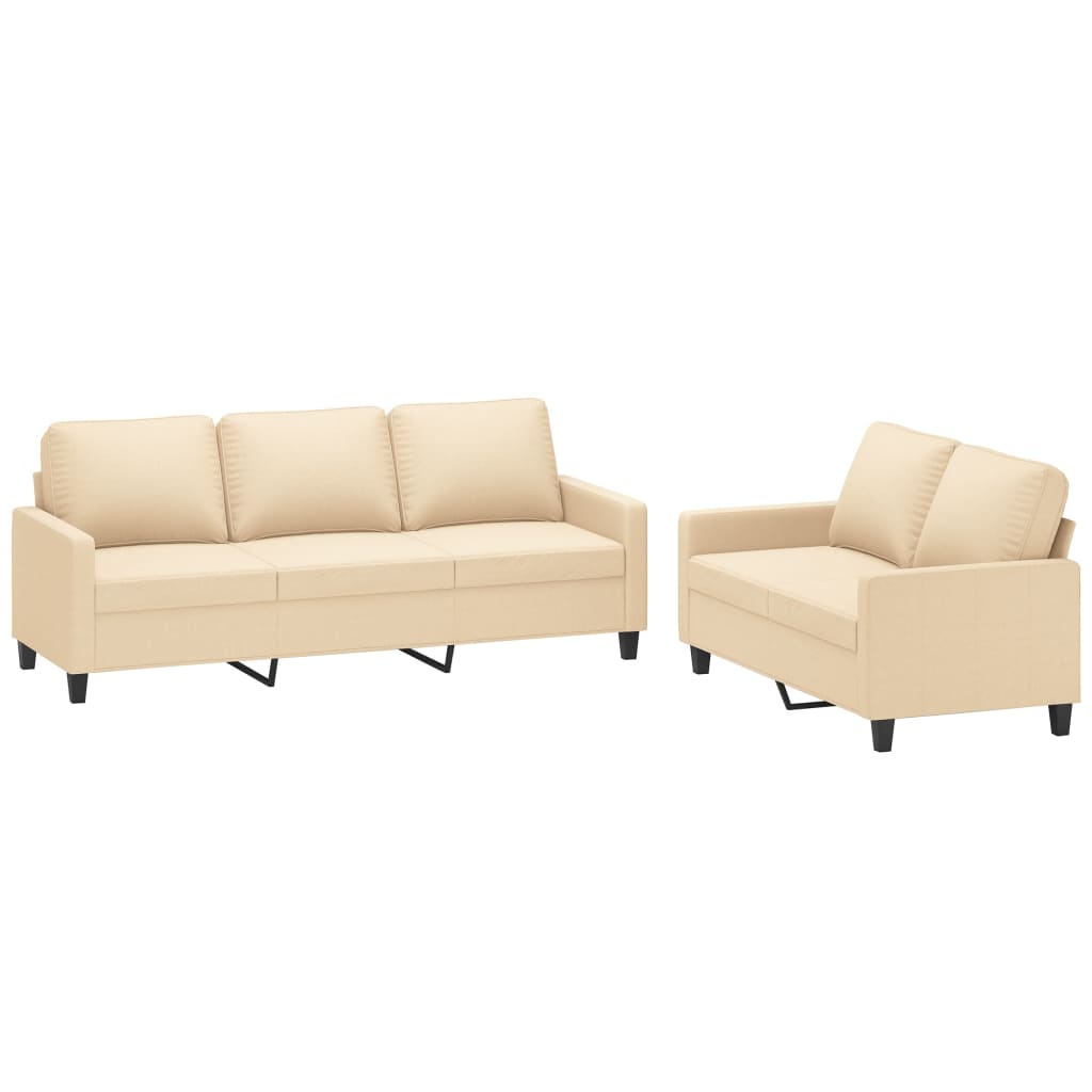 Set de canapele cu perne, 2 piese, crem, textil