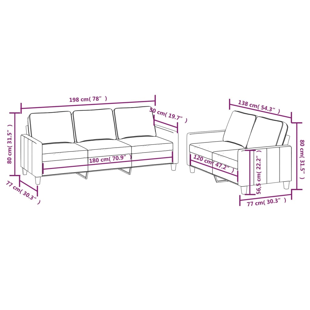 Set de canapele cu perne, 2 piese, maro, textil