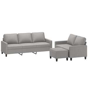 vidaXL 3-delige Loungeset met kussens stof lichtgrijs