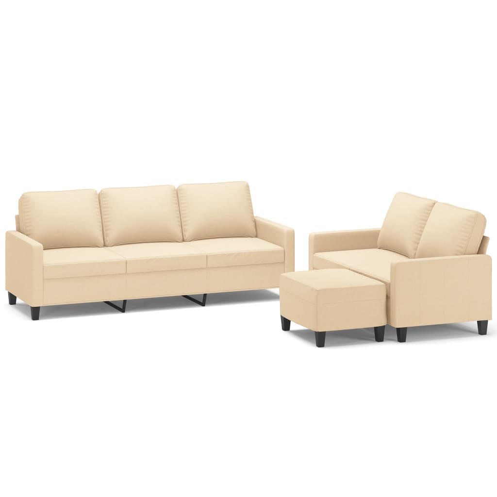 Set de canapele cu perne, 3 piese, crem, textil