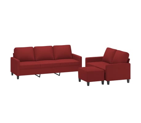 vidaXL Ensemble de canap&eacute;s 3 pcs avec coussins Rouge bordeaux Tissu