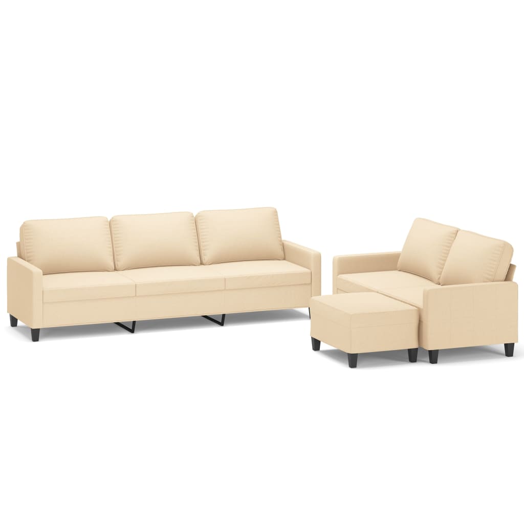 Set de canapele cu perne, 3 piese, crem, textil