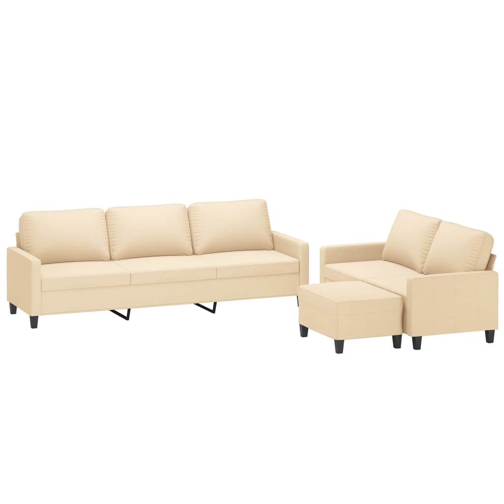 Set de canapele cu perne, 3 piese, crem, textil