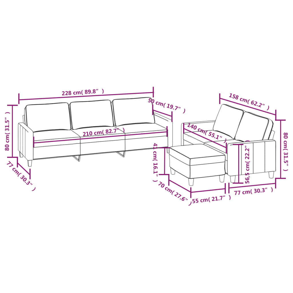 Set de canapea cu perne, 3 piese, gri taupe, material textil