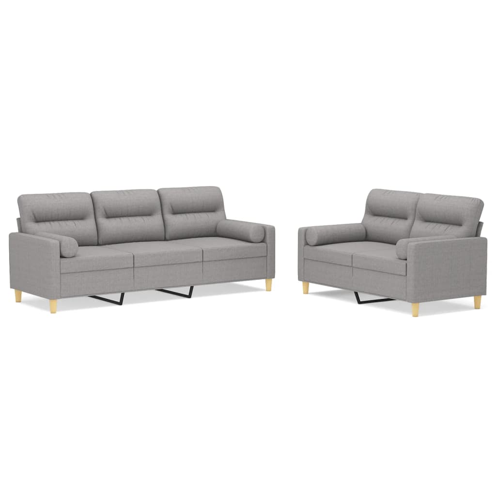 Image of vidaXL 2 Piece Sofa Set with Throw Pillows&Cushions Light Grey Fabric