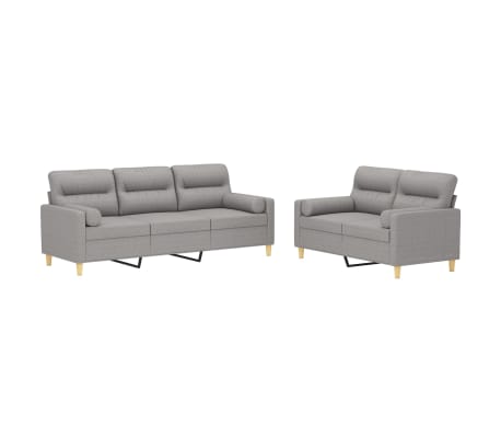 vidaXL 2 Piece Sofa Set with Throw Pillows&Cushions Light Grey Fabric