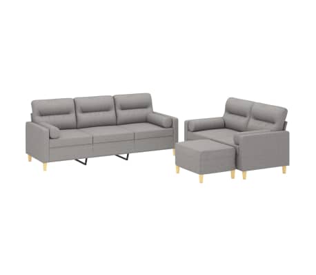vidaXL 3 Piece Sofa Set with Throw Pillows&Cushions Light Grey Fabric