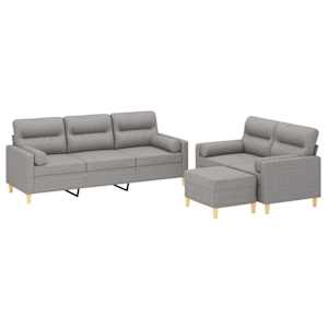 vidaXL 3 Piece Sofa Set with Throw Pillows&Cushions Light Grey Fabric